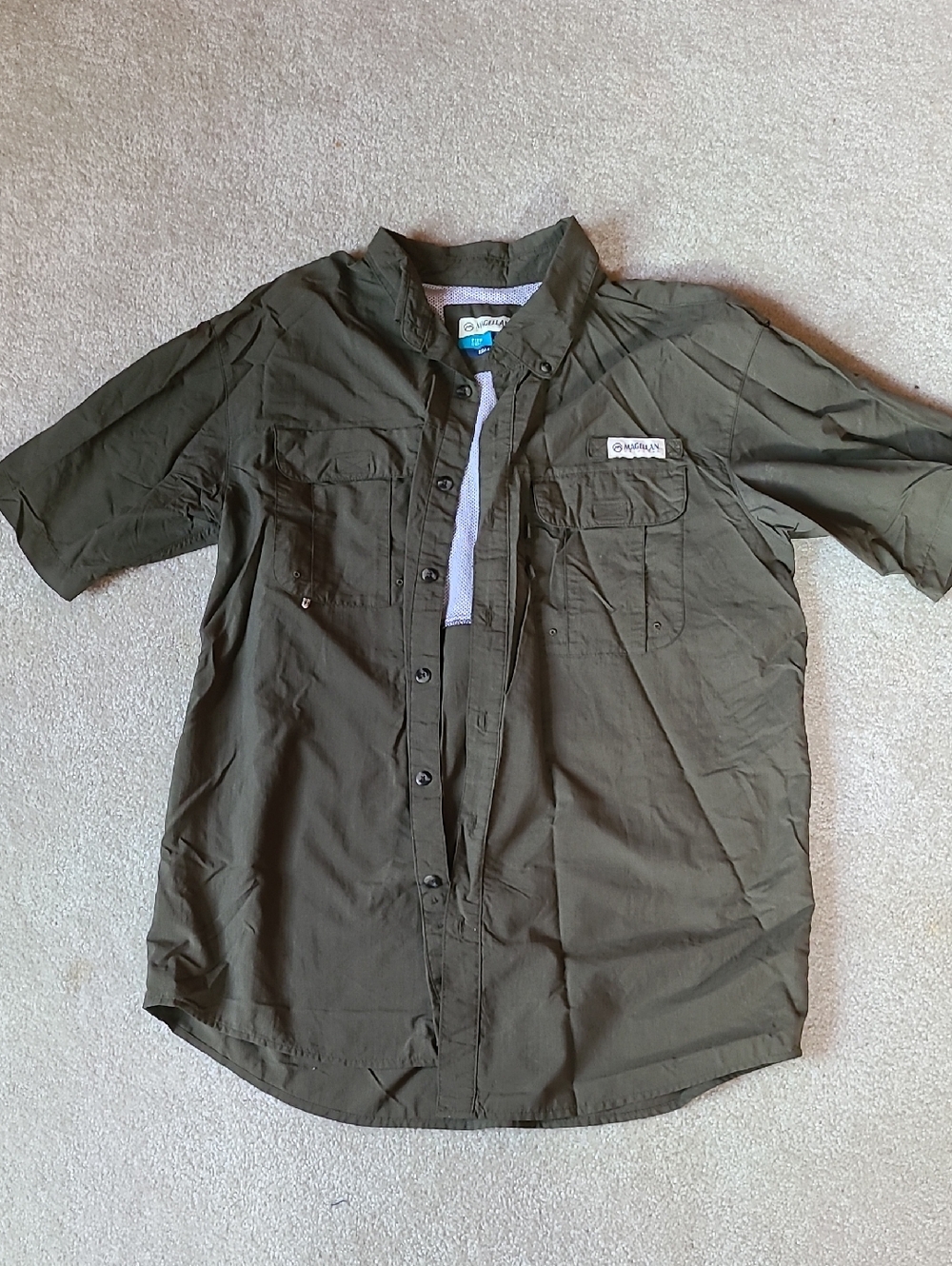 Magellan Short Sleeve Button-Down Shirt in Olive Green